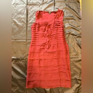 Burgundy knee length dress, sheath shape, sleeveless